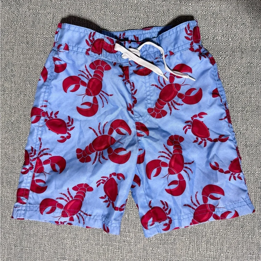 Janie and Jack Sky Blue with Red Lobsters Waist Tie Swim Trunk 2T 🦞